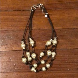 Leather faux pearl necklace